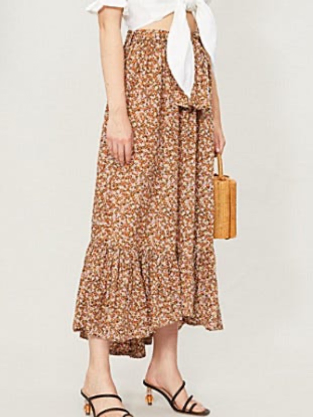 Faithfull The Brand Sabila Ditsy Floral High-Low Skirt Med Boho 70's Feminine